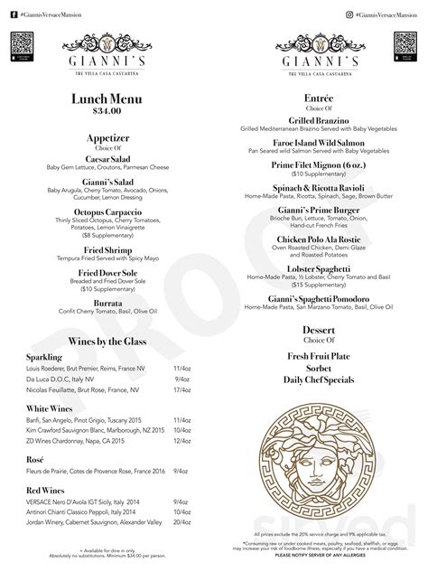 versace restaurant prices|gianni's versace restaurant menu.